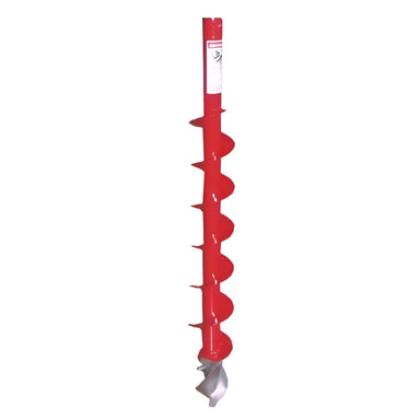 Red earth auger attachment designed for use with GHM1S post hole diggers. Features a helical blade for efficient soil removal and a durable steel shaft with a replaceable cutting tip, ideal for drilling precise holes in various soil conditions