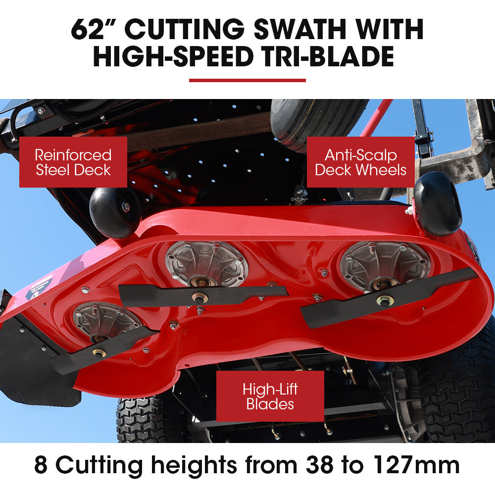 62'' cutting swath with high speed tri-blade