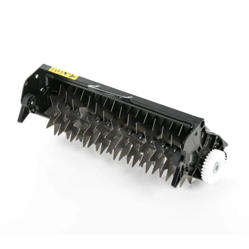 Allett 43cm grooming lawn brush rapid-change cartridge designed for debris removal and turf maintenance, featuring dense bristles and a durable quick-fit mechanism.