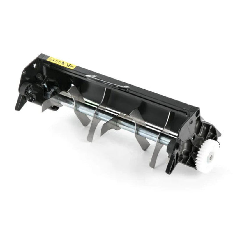 Allett 17-inch De-Thatcher quick-change cartridge with durable steel blades, designed for removing thatch and improving lawn aeration for the Cambridge mower range.