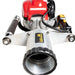 The image displays a product page featuring a close-up of a Bullmax 4 Stroke Honda Post Driver. The product is shown from a low angle, highlighting its design and components, including a red Honda engine at the top. 