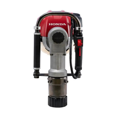  Rear view of the Bullmax BMPD-H80-2 post driver featuring a red Honda GX engine, dual handles for grip, and a black throttle trigger on the right. The tool is designed for heavy-duty post driving tasks with ergonomic handling.