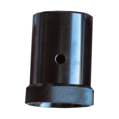 Bullmax 73mm piling socket attachment for post drivers. Precision-machined steel with knurled grip edge and central locking hole for secure fitment. Designed for driving 73mm round posts efficiently, offering durability and control in fencing, construction, and agricultural tasks.