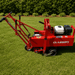 Classen SC-18A/5.5 Pro sod cutter shown in side profile on a maintained lawn, featuring a Honda-powered engine, heavy-duty steel frame, adjustable handlebars, and precision cutting system for efficient turf removal and landscaping projects.
