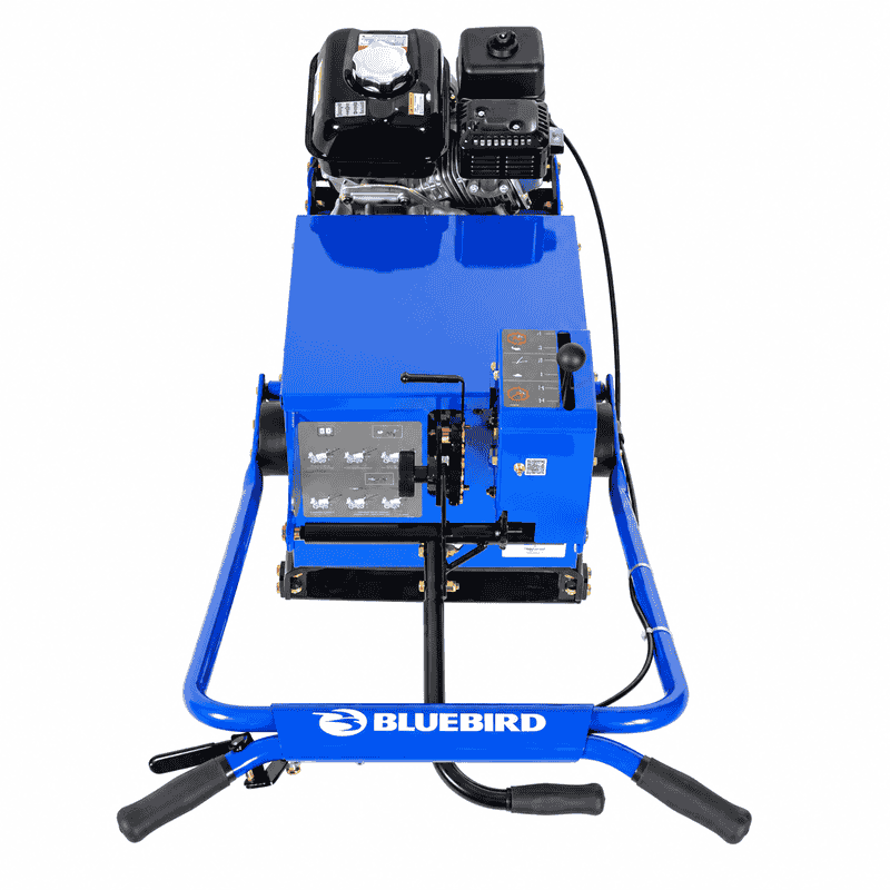 Crommelin Sod & Turf Cutter – GX200 shown from overhead, highlighting the Bluebird control levers, operator handles, engine assembly and adjustment controls.