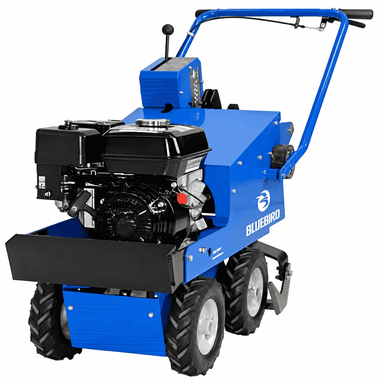 Crommelin Sod & Turf Cutter – GX200 shown from the rear engine angle, highlighting the Bluebird body, petrol engine, control handle and heavy-duty traction wheels.