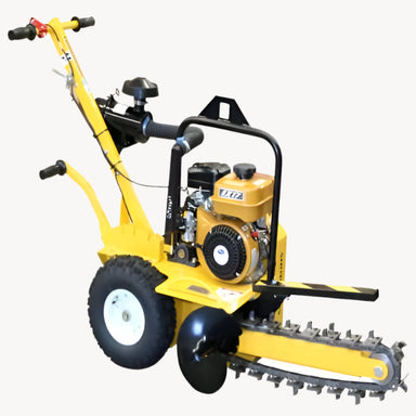The 18-inch Crommelins Groundhog Trencher is a robust, walk-behind machine designed for efficient trench digging. Powered by a petrol engine, it features a heavy-duty chain and cutting teeth, ideal for landscaping, irrigation, and underground cable installation tasks.