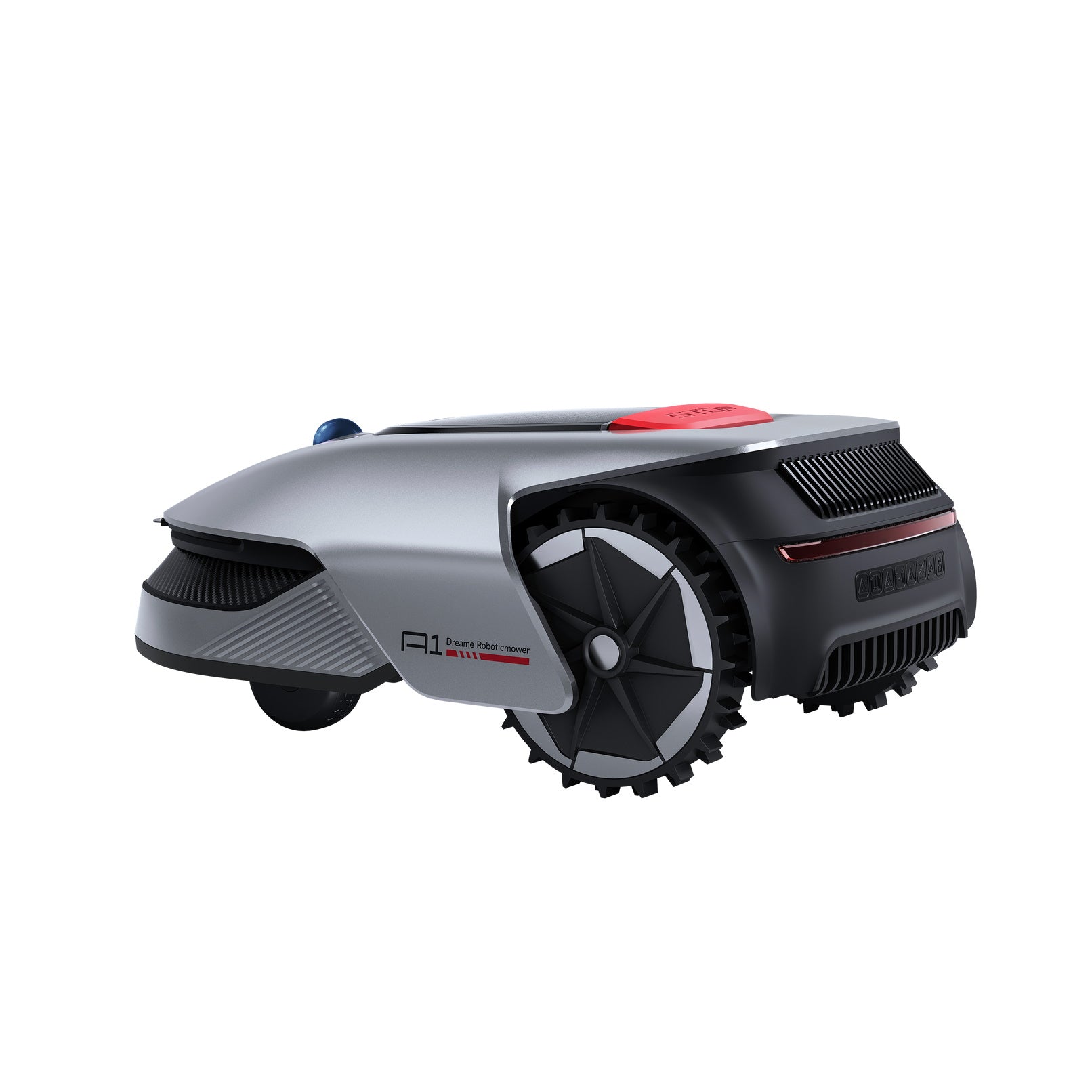 Dreame Robotic Lawn Mower A1 with OmniSense 3D Ultra System in White Background side back view