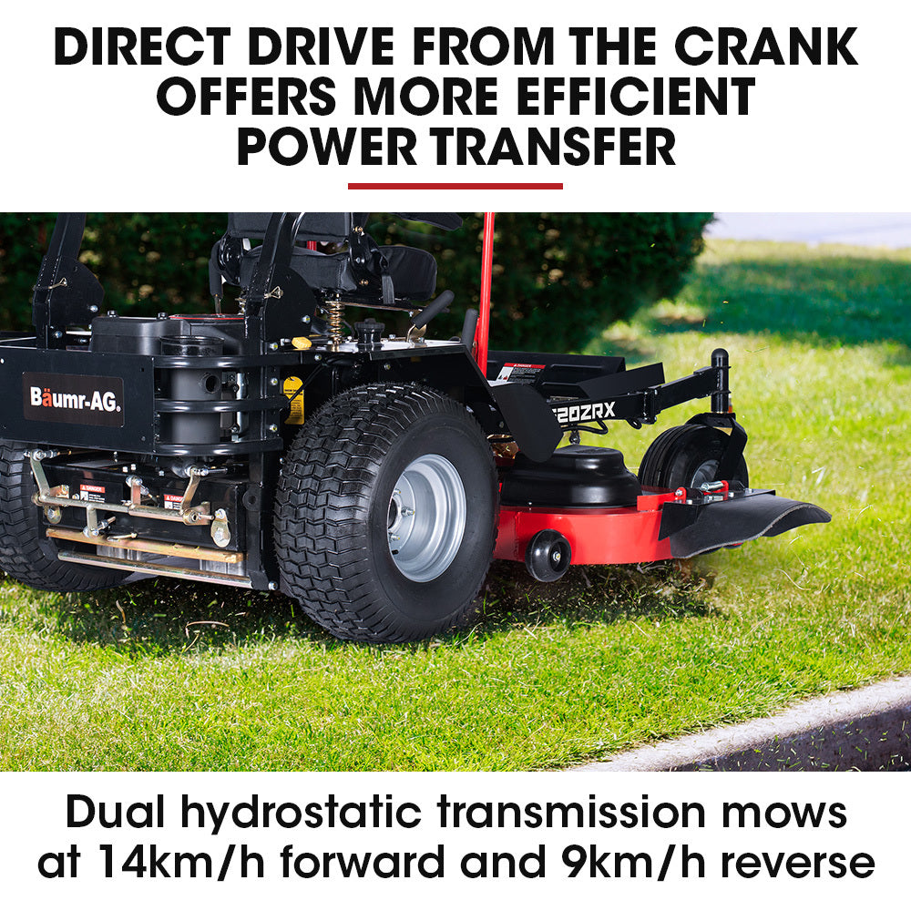 Dual hydrostatic transmission mows at 14km/h forward and 9km/h reverse