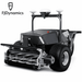Front angle view of the FJD RCM01 Robotic Lawn Mower with commercial cylinder cutting reel, RTK GNSS antennas, heavy-duty tyres, and autonomous navigation system, displayed on a clean white background with the FJDynamics logo.