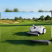 FJD Titan Robotic Mower operating autonomously on a professionally maintained golf course, delivering precise commercial turf mowing with RTK and LiDAR navigation, systematic coverage, intelligent obstacle avoidance, and consistent cutting performance across expansive fairways and greens.