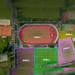 FJD Titan Robotic Mower displaying multi-zone mapping across a sports complex with independently managed mowing areas, enabling precise autonomous navigation, efficient route planning, and seamless commercial turf maintenance for stadiums, sports fields, and large landscape facilities.