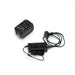 Close-up image showing a FlowZone 18V 5.2Ah lithium-ion battery pack alongside its matching black charger with a three-prong plug and adapter cord. Both components are placed on a plain white background, highlighting essential charging accessories for FlowZone sprayers.