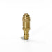Close-up image of a FlowZone brass adjustable cone quick-connect nozzle, standing upright on a white background. The nozzle features a textured grip ring in the middle, precision-machined brass body, and a domed tip designed for adjustable spray control.