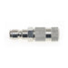 FlowZone metal quick-connect coupler with knurled grip, precision-machined finish, and hexagonal base, designed for secure and easy attachment of spray nozzles and accessories, photographed from a side view on a plain white background.