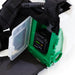 Close-up of FlowZone MicroBurst backpack sprayer showing lithium-ion battery compartment with protective cover and secure housing for reliable spraying performance.