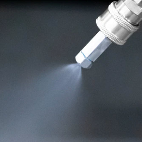 FlowZone MicroBurst battery-powered backpack sprayer close-up of dual spray nozzles and lance holder for adjustable spray patterns.