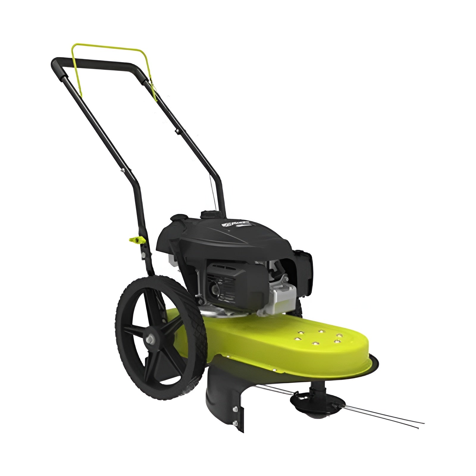 G-Force 22-inch wheel trimmer mower with a 201cc engine, featuring large rear wheels and a heavy-duty trimming deck for powerful, precise grass and