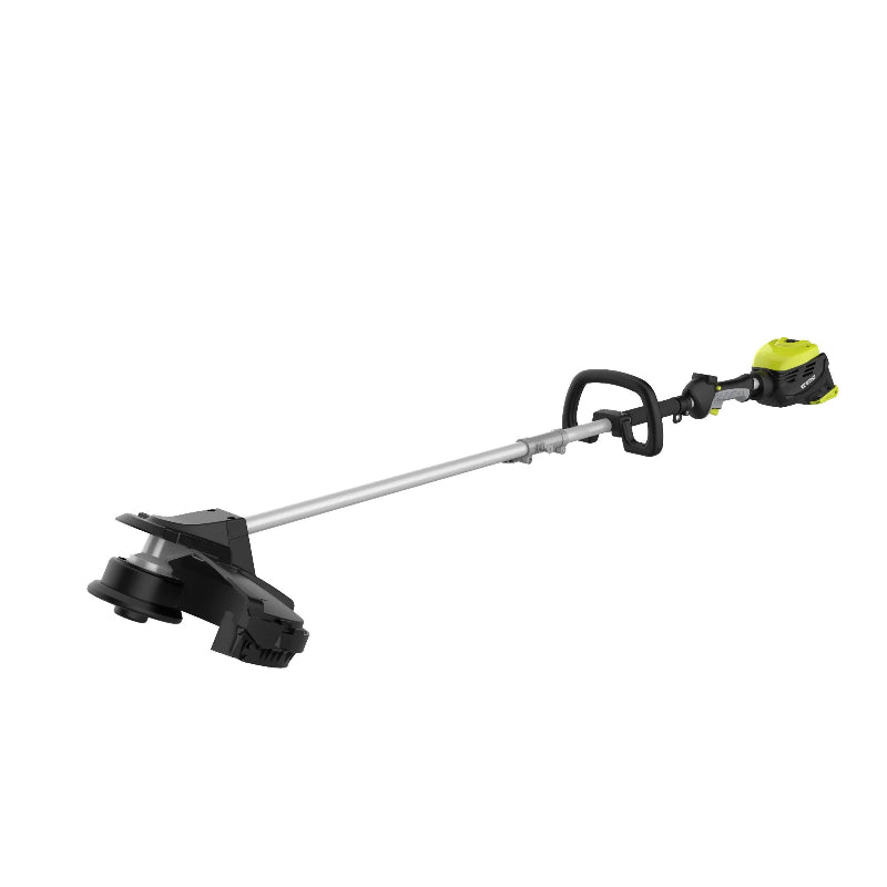 G-Force 60V brushless line trimmer with long shaft, loop handle, and cutting head, used for trimming grass edges and clearing weeds around lawns, paths, and garden borders.