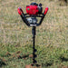 Bullmax BMEA-H35 single-operator earth auger with Honda GX35 4-stroke engine. Designed for lightweight post-hole digging, it features ergonomic handles, a visible recoil start, and a compact auger bit actively boring into the ground—ideal for fencing and landscaping work