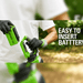 Greenworks 40V Hedge Trimmer showing quick battery installation with a 40V lithium battery pack, highlighting easy battery insertion, cordless operation, and fast tool setup for efficient hedge trimming and garden maintenance.