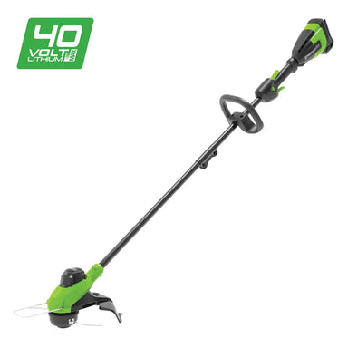 Greenworks 40V cordless string trimmer, also known as a line trimmer or whipper snipper. The product is shown in a green and black color scheme on a white background.