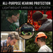 ISOtunes Free 2.0 Bluetooth hearing protection earbuds shown across multiple work settings, including welding, machinery operation, carpentry, and outdoor tasks, demonstrating lightweight in-ear protection with wireless audio for noisy job sites.