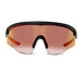 Front view of LIIVE Safety Chisel Mirror sunglasses in matte black featuring a single smoke-tinted red mirror lens. Wraparound sports design providing full eye coverage, UV protection, and a modern aerodynamic look for outdoor work or recreation.