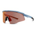 Angled view of LIIVE Safety Chisel Mirror sunglasses in matte grey with red mirrored lens. Features a lightweight wraparound design, adjustable nose pads, and durable frame for maximum comfort, UV protection, and eye safety in outdoor environments.