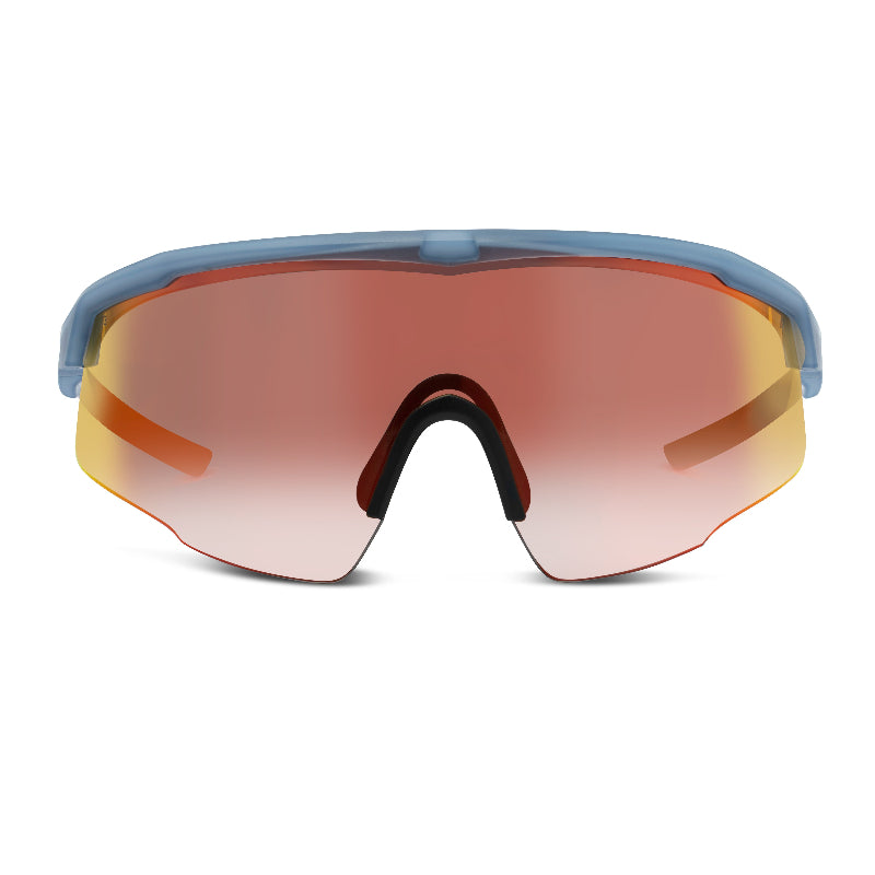 Front view of LIIVE Safety Chisel Mirror sunglasses in grey frame with red mirrored lens. Modern wraparound design provides full UV protection and impact resistance, ideal for outdoor work, sports, and industrial environments.