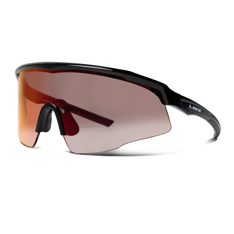 LIIVE Safety Chisel Mirror sunglasses in matte black with smoke-tinted wraparound lens. Designed for superior eye protection and comfort during outdoor work or sports, offering a sleek aerodynamic style with impact-resistant construction.
