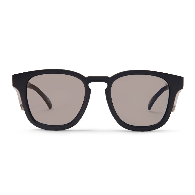 Front view of LIIVE Safety Crafter Polarised sunglasses in matte black. Features clear side blinkers and smoke lenses for enhanced visibility and protection. Designed for safety, comfort, and modern industrial or outdoor use.
