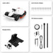 The Luba AWD X robotic mower kit displayed on a white background, including the mower, spare blades, charging station, RTK reference station with cables, poles, and accessories, all neatly organized to showcase the complete package.