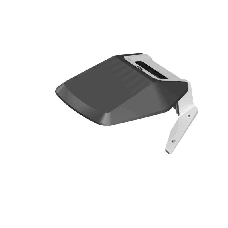 A MoeBot Acre Eater Shelter featuring a modern black canopy with white mounting brackets, designed to shield robotic lawn mowers from weather conditions, displayed on a plain white background.