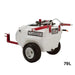 NorthStar tow-behind boom and spot sprayer with 79-litre white tank, red steel frame, durable wheels, and hose system for lawn and garden spraying. Designed for ATV or mower towing, shown on a clean white background for product display.