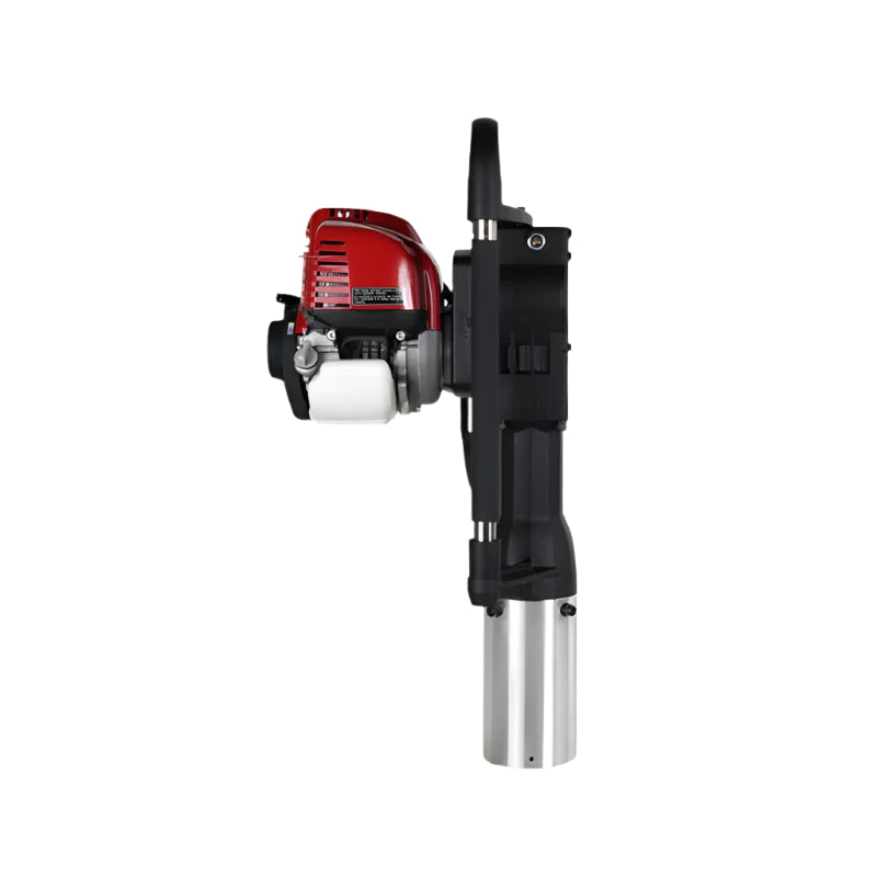 Powertech PPD-100 post driver showing the Honda GX50 4-stroke engine, durable steel drive tube, and ergonomic handle design for powerful, low-vibration post driving performance.