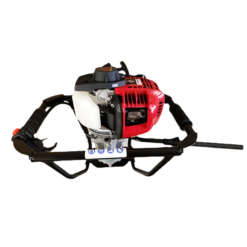 Powertech Honda V3 post hole digger featuring a compact red-and-black Honda GX engine, ergonomic dual handles, and a reinforced frame for efficient drilling.