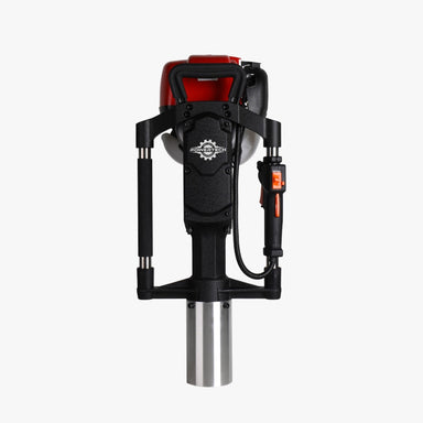 Powertech PPD-80 petrol-powered post driver with sturdy dual handles, a silver driving sleeve, and ergonomic control grip for efficient post installation.