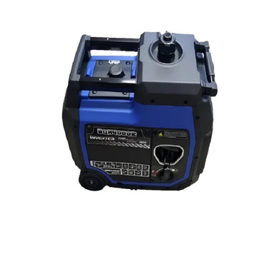 Predator BQH4000A Inverter Generator shown on a white background with a blue and black compact body, control panel, handle, and top fuel cap. The sturdy design and side vents highlight its portable, quiet, and efficient power output.