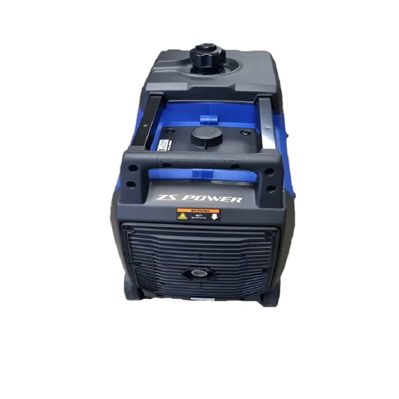 Top view of the Predator BQH4000A Inverter Generator showing its black and blue body, top fuel cap, vented front panel, and sturdy handle. Displayed on a white background highlighting the portable and compact design for reliable power use.