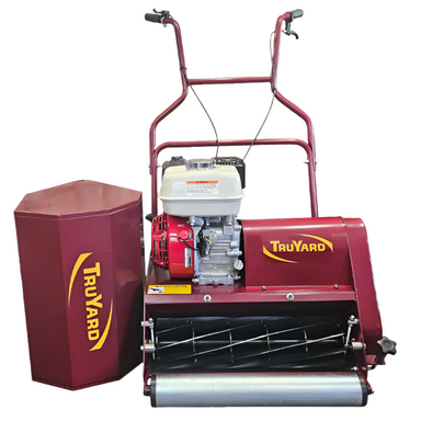 The Truyard RM45 Professional Reel Mower features a 10-blade cylinder, 18" cutting width, and Honda GX200 engine. Self-propelled with a durable steel body, it’s ideal for large lawns needing a clean, precise, and professional finish.