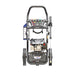 Front view of the Rato PW2700-V petrol pressure washer, showing compact frame, OHV engine, spray gun holder, quick-connect nozzles, large wheels, and integrated soap tank. Designed for powerful 2700 PSI cleaning of vehicles, outdoor areas, and heavy-duty surfaces.