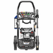 Rato Pressure Washer PW2700-V shown from the front on a white background, featuring the petrol engine, spray gun and lance, nozzle tips, large wheels, soap tank and upright tubular handle.