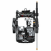 Rato PW3100-H – High Pressure Washer 2600–2700 PSI shown from above on a white background, highlighting the petrol engine, pump assembly, hose storage, large wheels, spray lance and upright frame.
