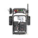 Top-down view of the Rato PW4200-H petrol pressure washer, rated at 4200 PSI and 4.0 GPM. Shows ergonomic handle, spray wand holder, hose reel, colour-coded nozzles, wide pneumatic tyres, and durable steel frame construction for industrial and commercial cleaning.