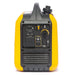 Close-up rear view of the Rato R2000iS-6 inverter generator in yellow casing with black top handle and fuel cap. The detailed control panel is visible, featuring AC and DC outlets, breaker switch, grounding port, and ventilation grille for cooling.