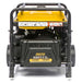 Rear view of the Rato R6000iD-3 open frame inverter generator, highlighting its black frame, yellow fuel tank, and engine housing labeled “Inverter” with power ratings of 5500W peak and 5000W running. Built for durability and reliable outdoor power.