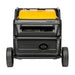 Rear view of the Rato R6000iE inverter generator in black and yellow, showing its dual wheelbase, rear ventilation system, and protective frame. Heavy-duty portable 5500W generator built for durability, mobility, and consistent high-performance power output in demanding environments.