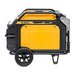Side profile of the Rato R6000iE inverter generator in yellow and black, highlighting its durable housing and large rugged transport wheels. Heavy-duty 5500W generator designed for stability, portability, and reliable power for industrial, residential, or outdoor camping use.