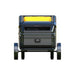 Rato R8000iE 7.5kW inverter generator rear view. Black housing with cooling vent, circular port detail, and large rugged wheels for mobility. Heavy-duty portable generator with yellow top fuel tank, sturdy frame, and advanced design for reliable power output.